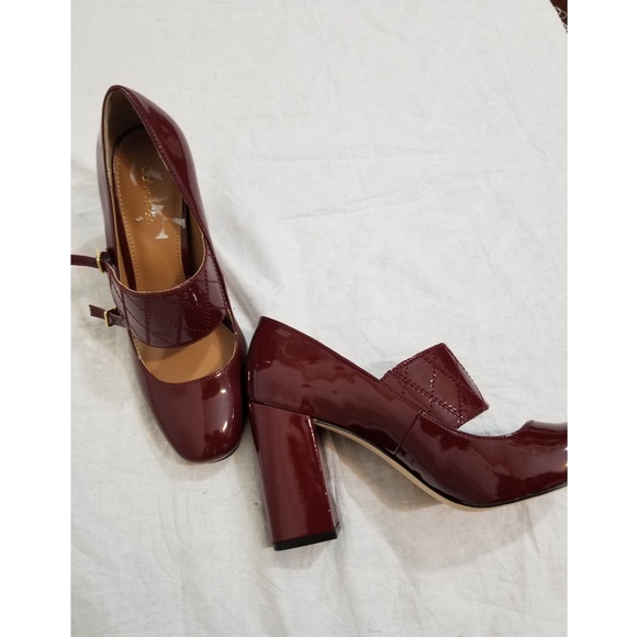 block heel patent leather pumps